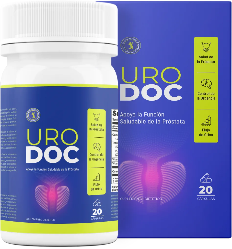 Frasco y caja de cápsulas Urodoc